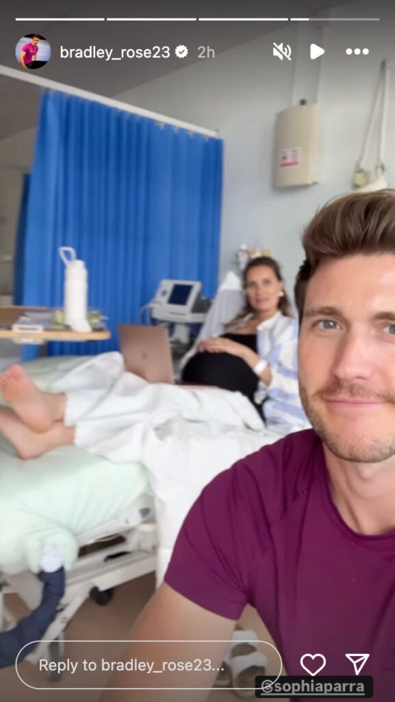 Bradley Rose's Instagram Story showing hospital room.